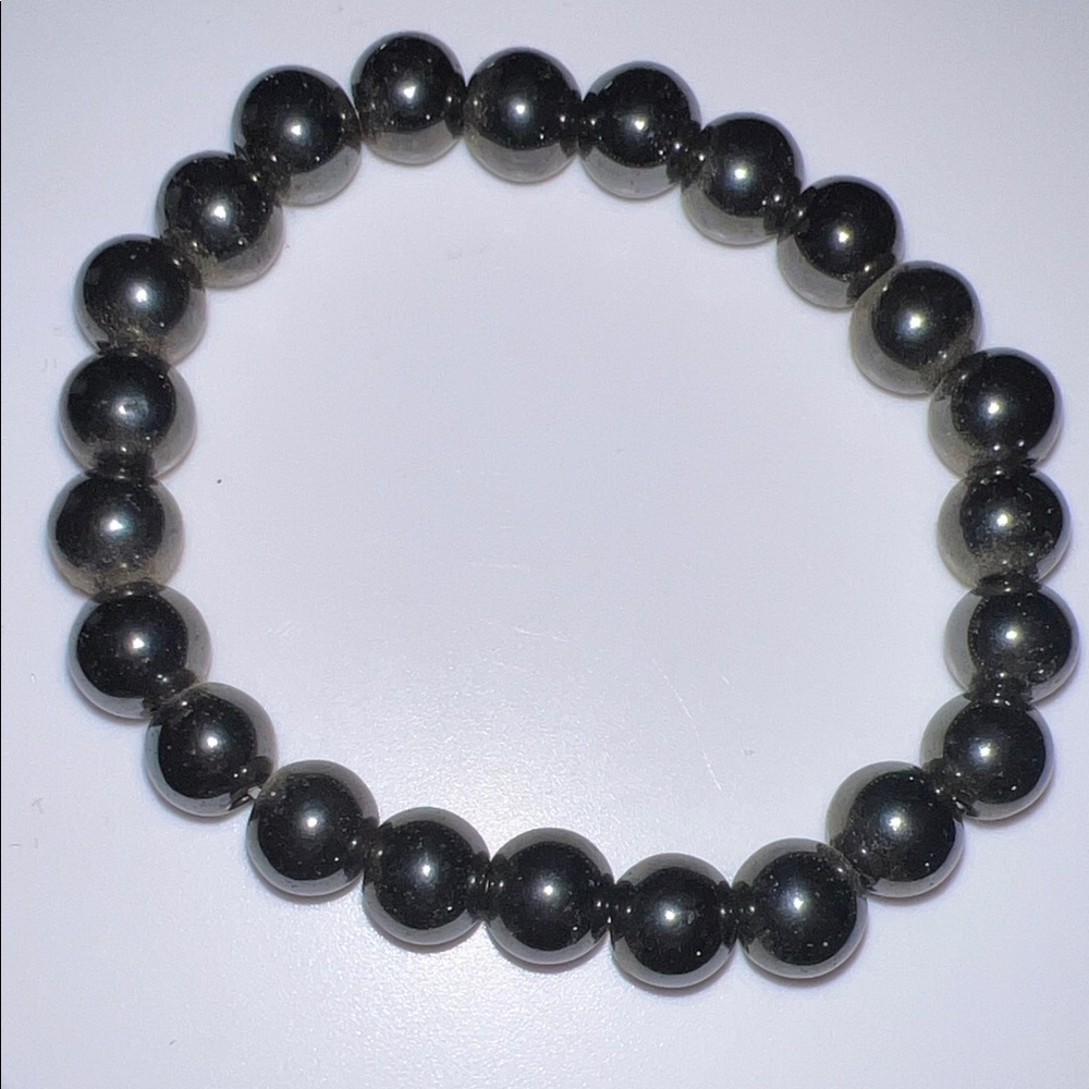 Hematite Beaded Stretch Bracelet - Dark Metallic Gray